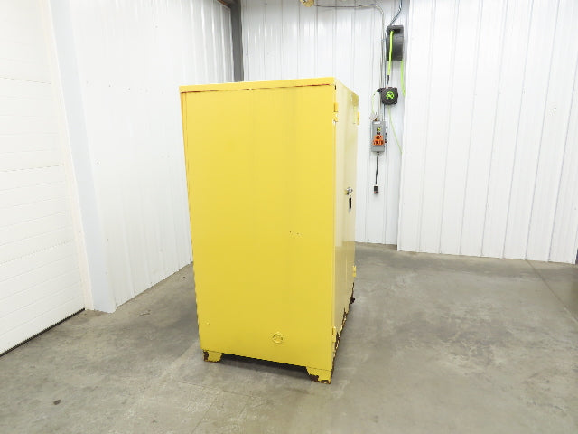 Jamco FM90 Safety Flammable Cabinet 60 Gallon Double Shelf Yellow Rusted Base