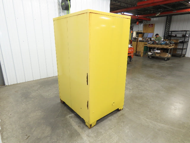 Jamco FM90 Safety Flammable Cabinet 60 Gallon Double Shelf Yellow Rusted Base