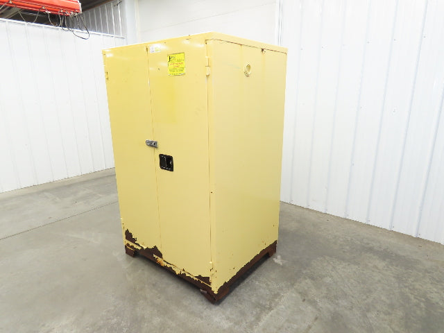 Jamco FM90 Safety Flammable Cabinet 60 Gallon Double Shelf Yellow Rusted Base