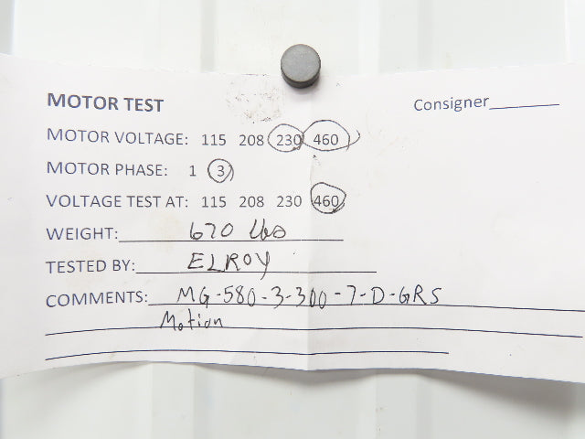 Motion MG-580-3-300 Rotary Table Indexer 3 Position Rotator 1Hp 230/460V