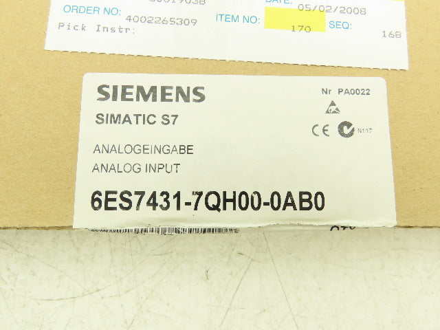 Siemens 6ES7431-7QH00-0AB0 Simatic S7 Analog Input Module 16 AI 16 Bit Ver 9