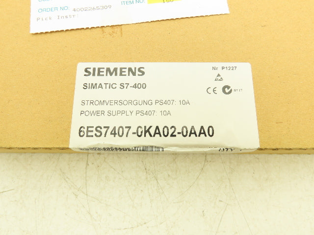 Siemens 6ES7407-0KA02-0AA0 Simatic S7 Power Supply PS407 10A Wide Range 120/230V