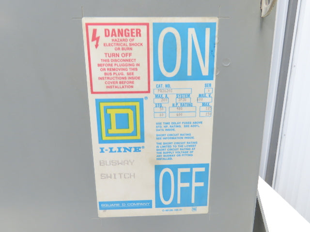 Square D PQ3620G I-Line Busway Plug-In Fusible Disconnect Box 200 Amp 3P 3W 600V