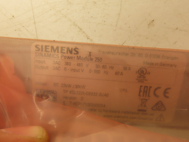Siemens 6SL3225-0BE32-2UA0 SINAMICS Power Module 250 480V 3PH Ver D *Repaired*