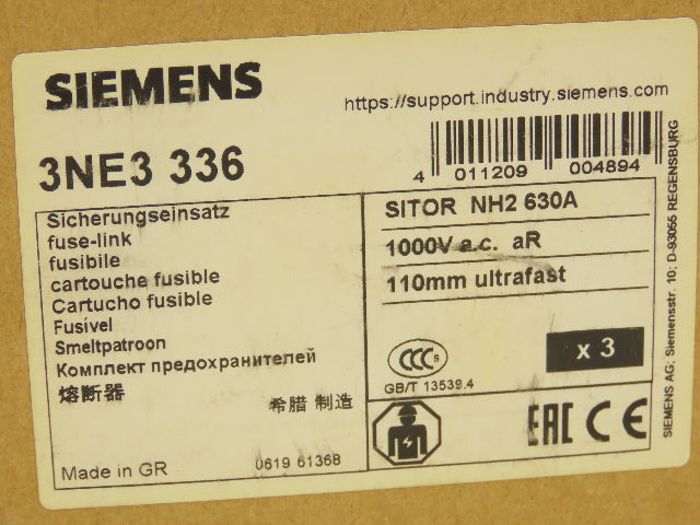 Siemens 3NE3 336 Fuse Semiconductor 630A 1000V-AC Lot Of 3