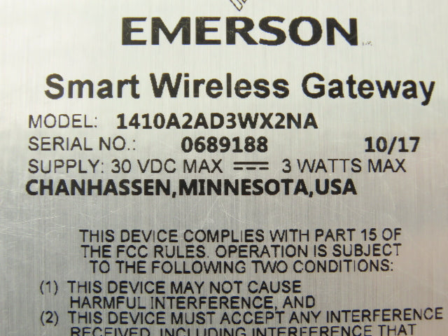 Emerson 1410A2AD3WX2NA Smart Wireless Gateway HART 1410A