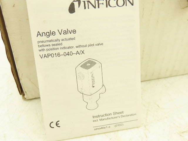 Inficon VAP016-X Pneumatically Actuated Bellows Sealed W Position Indicator