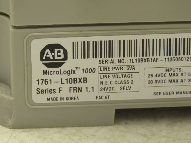 Allen Bradley 1761-L10BXB MicroLogix 1000 I/O Module Controller Ser F FRN 1.1