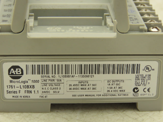 Allen Bradley 1761-L10BXB MicroLogix 1000 I/O Module Controller Ser F FRN 1.1
