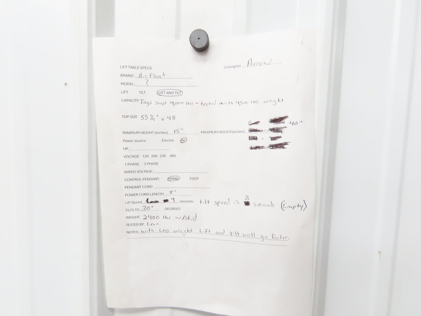 Airfloat Pneumatic Lift Tilt Table Tote Tipper 4000lbs 30° Degree 60x48" Top