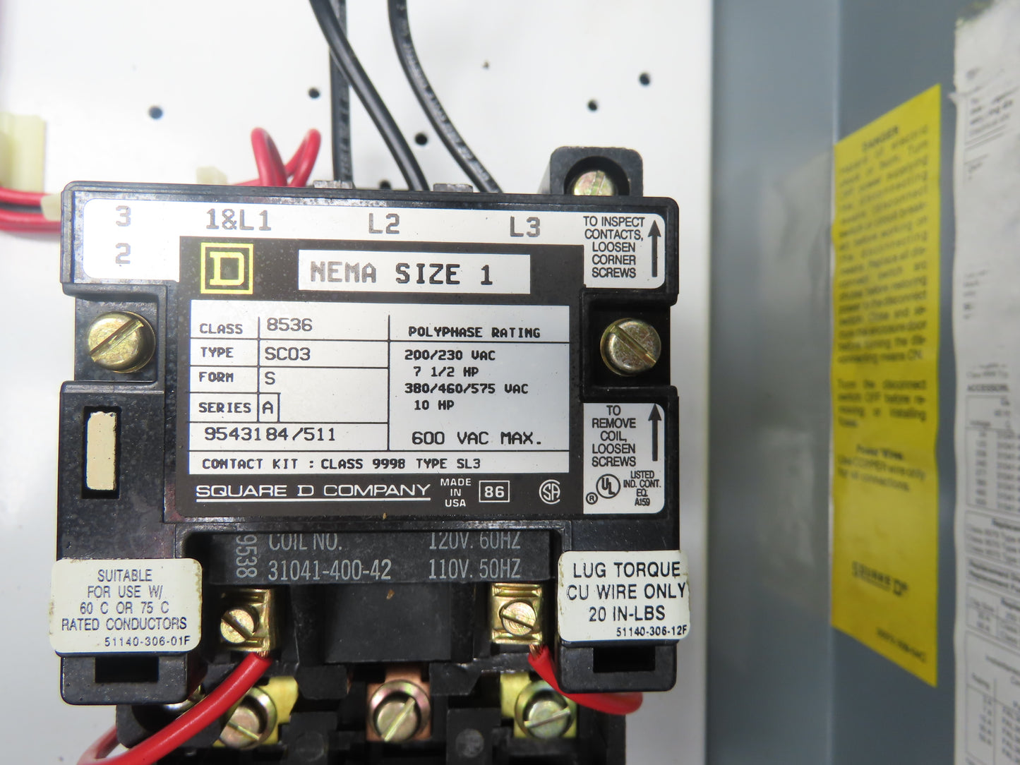 Square D 8536SC03 Combination Motor Starter NEMA Size 1 10HP 460V 3R Enclosure