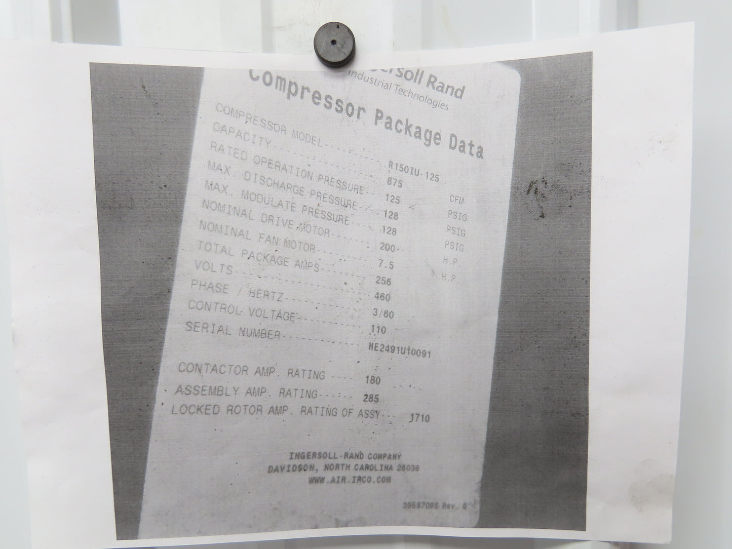 Ingersoll Rand Air Compressor Motor 200Hp 160kw 460V 3Ph R15IU 875CFM 1790RPM