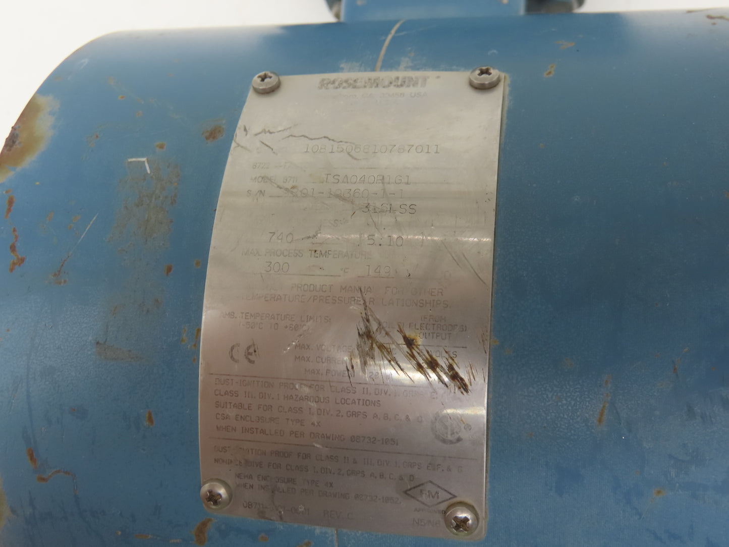 Rosemount TSA040R1G1 Magnetic Flow Tube 4" 740Max PSI @300F 40VDC