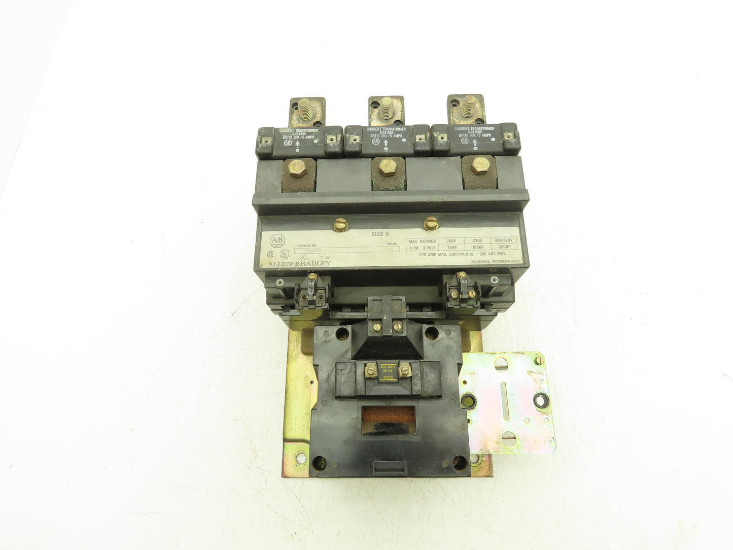 Allen Bradley 509-F0B Motor Starter Contactor 200Hp 600VAC 3Ph 480V Coil Size 5