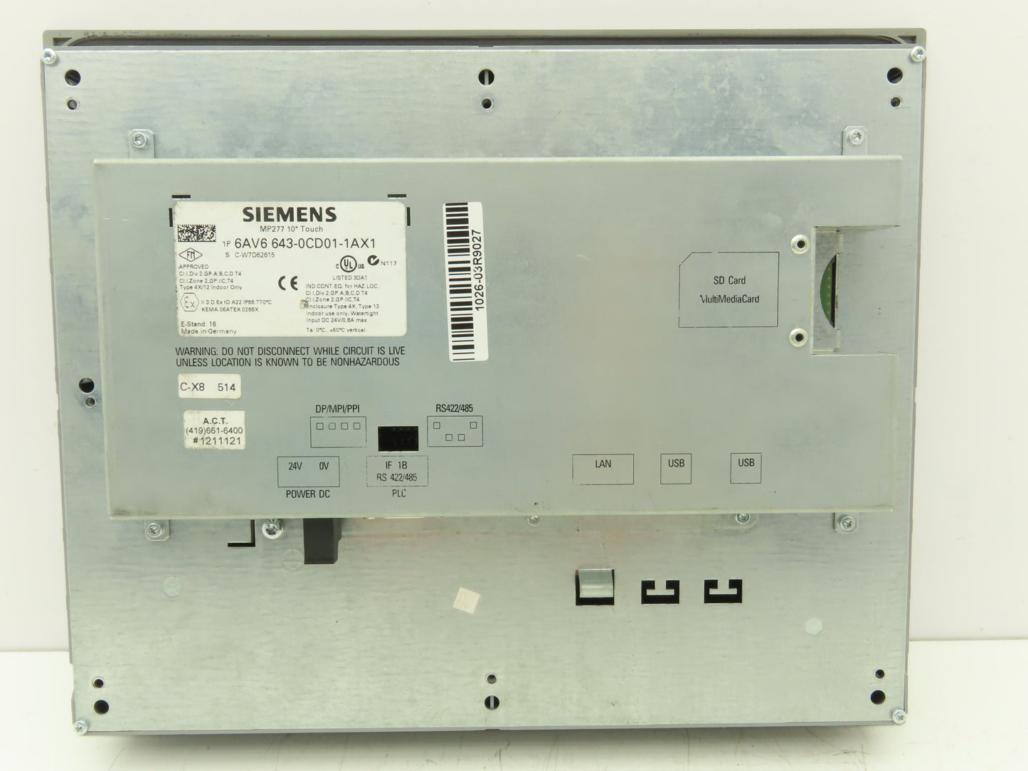 Siemens 6AV6 643-0CD01-1AX1 MP277 Simatic 10" HMI Touch Screen Control Panel