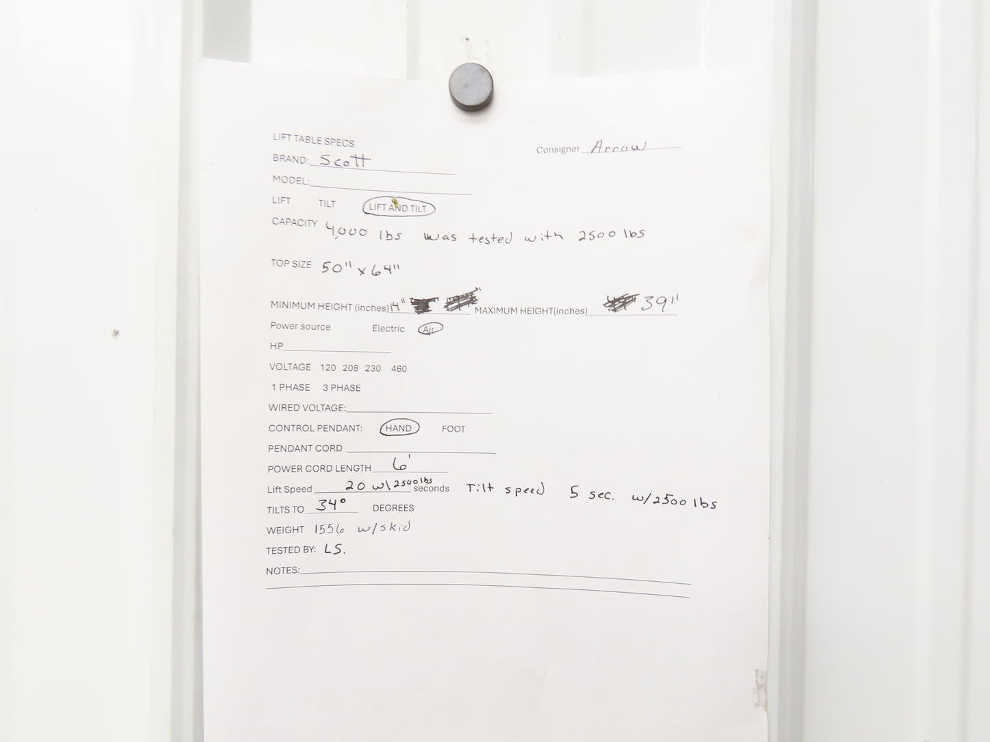 Scott Pneumatic 25" Lift Tilt Table Tote 4000lbs 34° Degree Tipper 64x50" Top