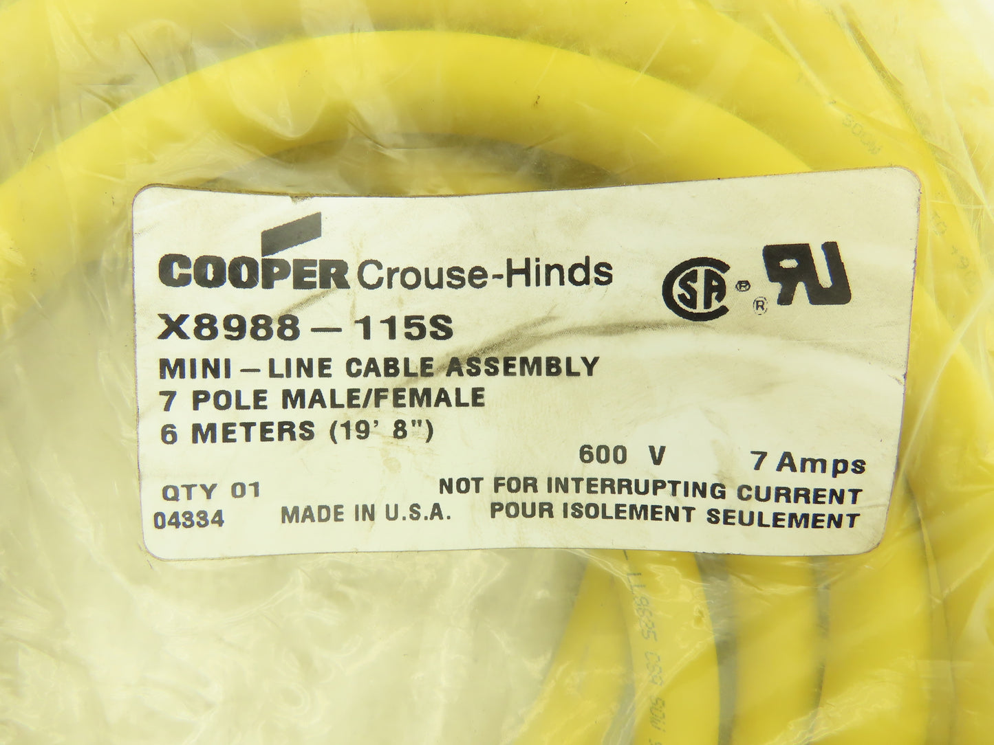 Cooper Crouse-Hinds X8988-115S Cable Mini Line 7 Pole Cable Assembly 6M 19' 8" L