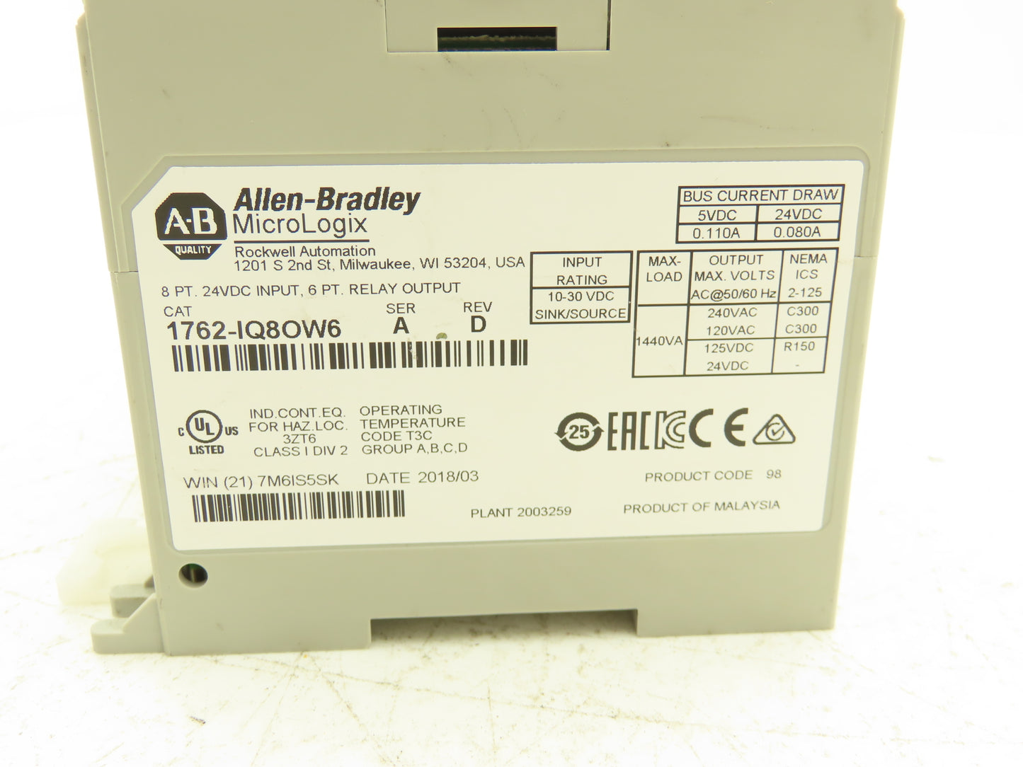 Allen Bradley 1766-L32BXB MicroLogix 1400 32 Point Controller Ser C FW 21