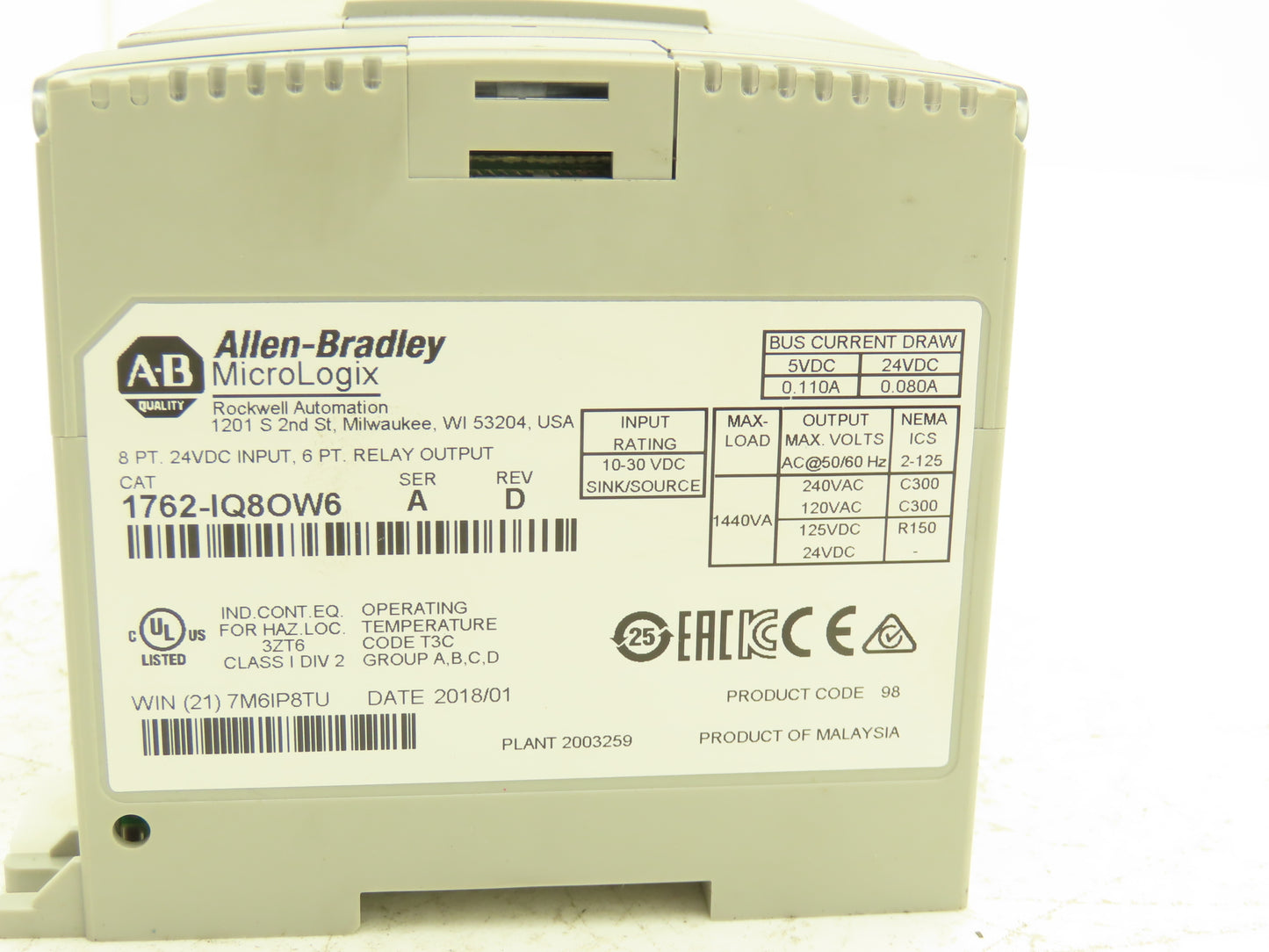 Allen Bradley 1766-L32BXB MicroLogix 1400 32 Point Controller Ser C FW 21