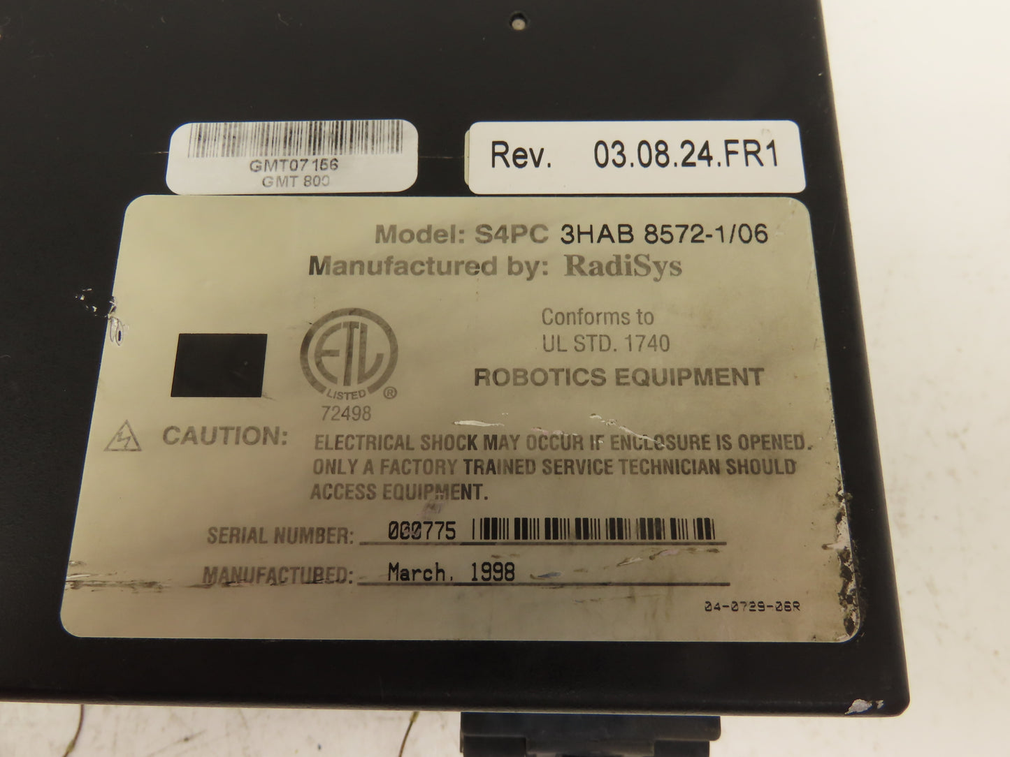 RadiSys S4PC 3HAB 8572-1/06 HMI Operator Control Panel Screen Rev 03.08.24 FR1