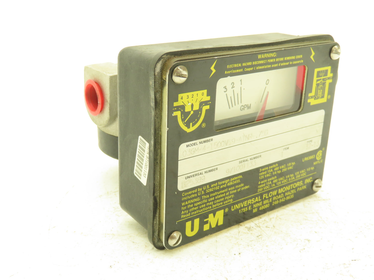UFM 03GM-4-1500V.9-A1NR-.75D Universal Flow Meter Type 4 Monitor 1/2" NPT 3 Wire