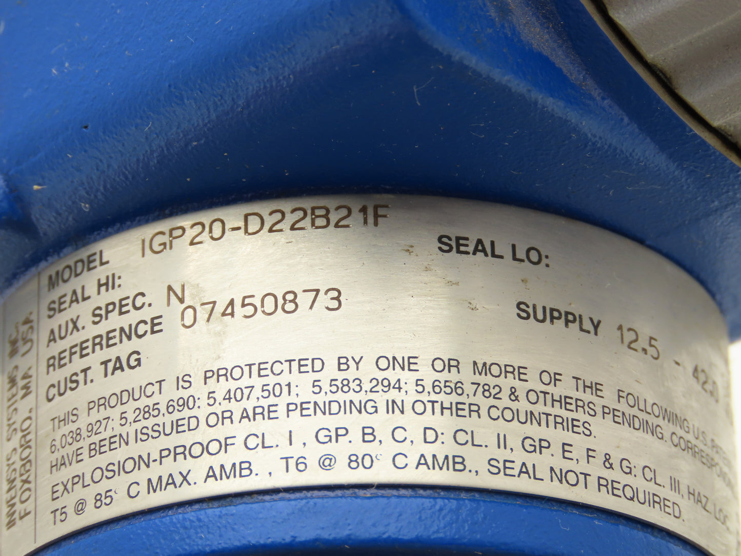 Foxboro IGP20-D22B21F Pressure Transmitter 316L -30 +30"H2O 3626psi 12-42vdc