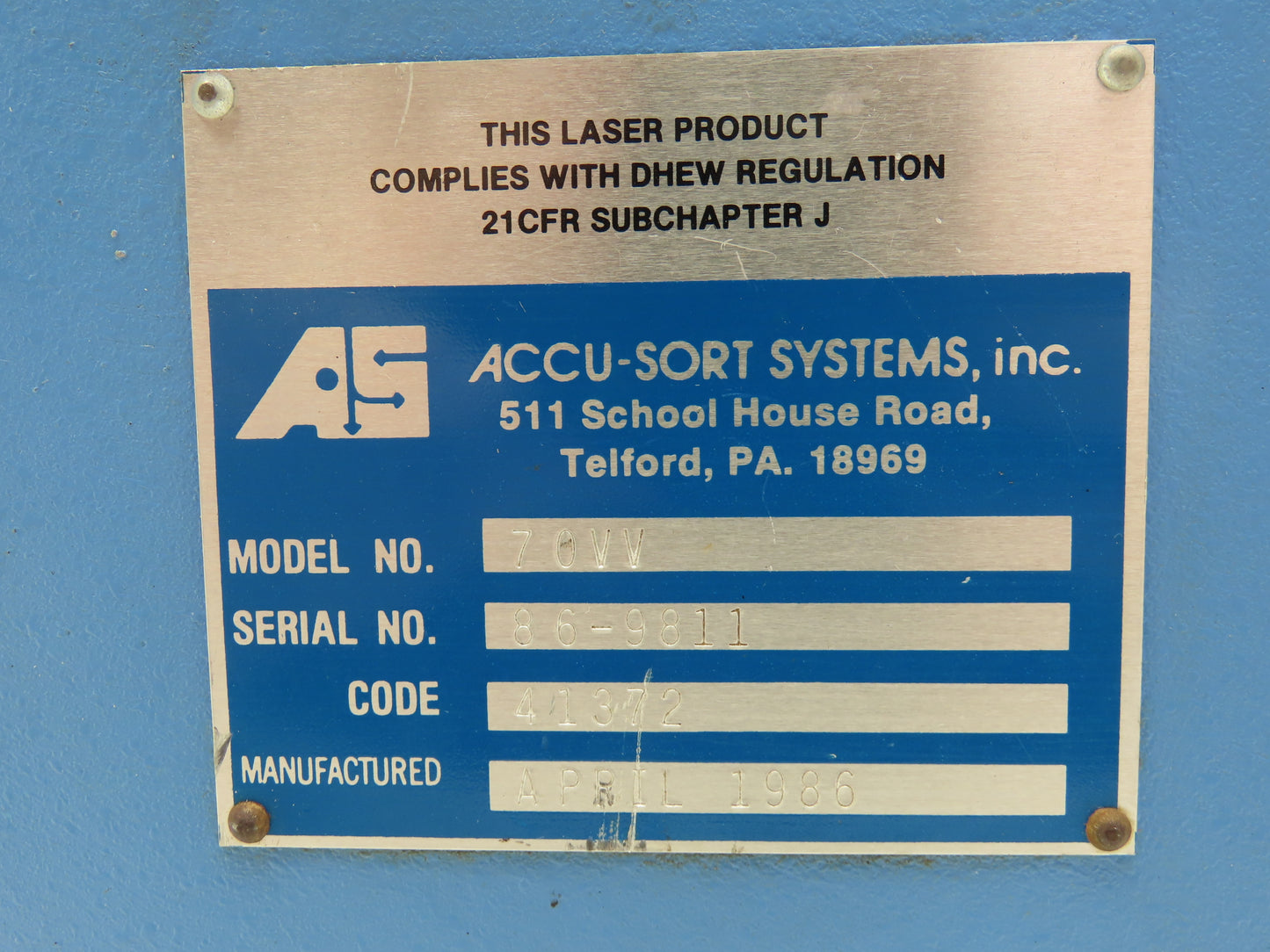 Accu-Sort 70VV Laser Barcode Scanner Cast Aluminum Enclosure Mirror Mount Broke