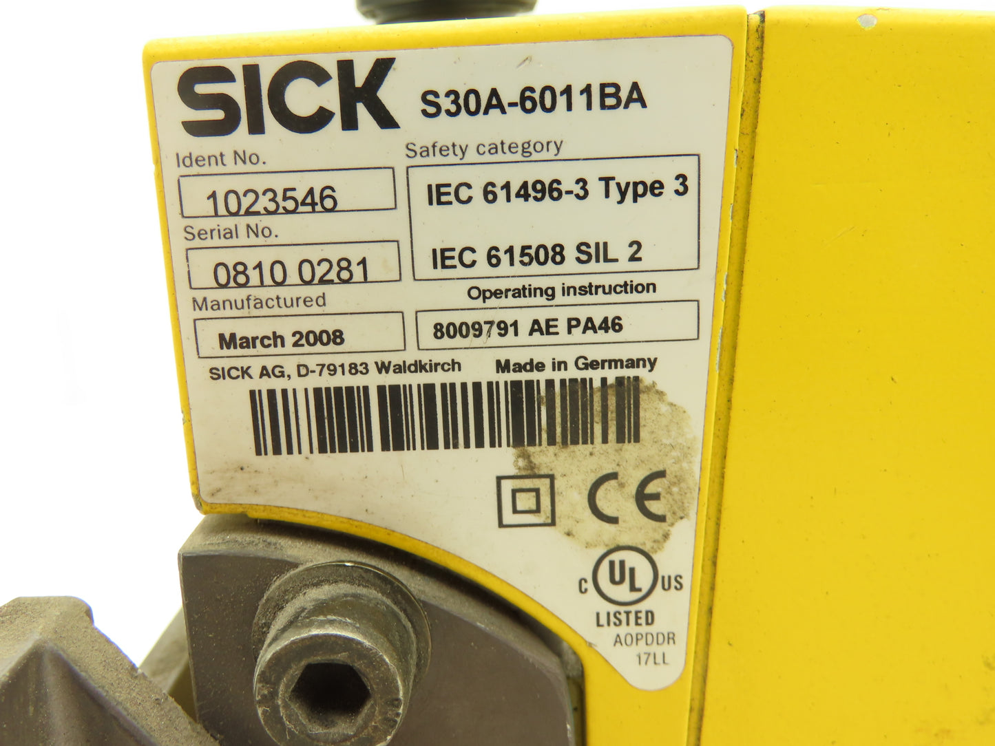 Sick S30A-6011BA Safety Laser Scanner S3000 Standard 0m to 8m