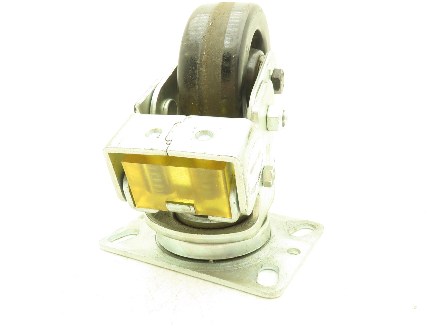 Spring Loaded Swiveling Caster Wheel 4-3/4"x2" Black Plastic 6.25"x4.5" Plate