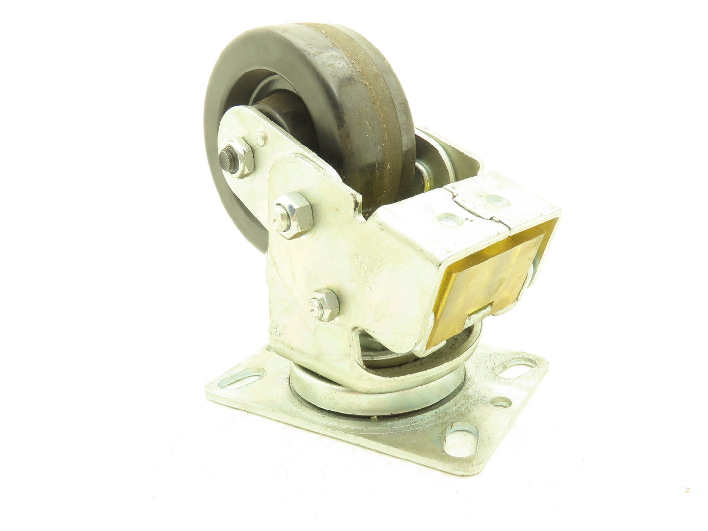 Spring Loaded Swiveling Caster Wheel 4-3/4"x2" Black Plastic 6.25"x4.5" Plate