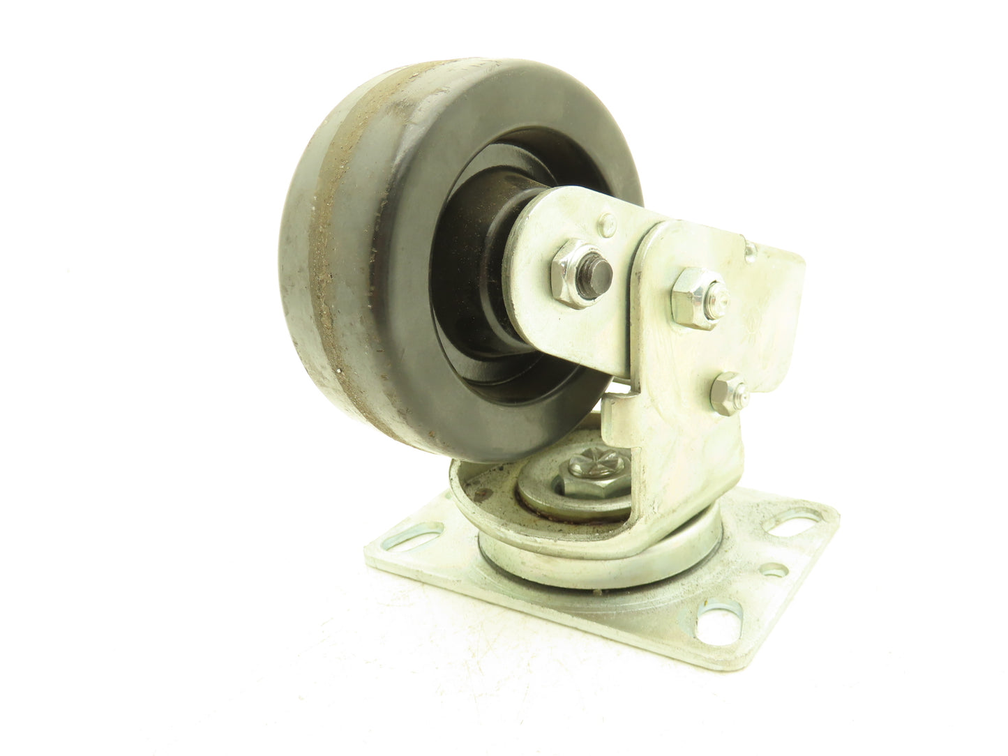 Spring Loaded Swiveling Caster Wheel 4-3/4"x2" Black Plastic 6.25"x4.5" Plate
