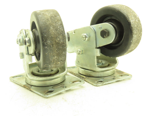 Spring Loaded Swivel Caster 4-3/4"x2" Plastic Wheel 6.25"x4.5" Plate Lot of 2