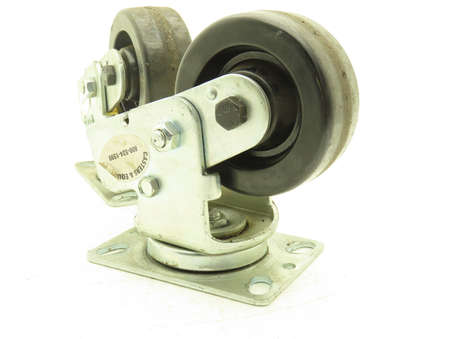 Spring Loaded Swivel Caster 4-3/4"x2" Plastic Wheel 6.25"x4.5" Plate Lot of 2