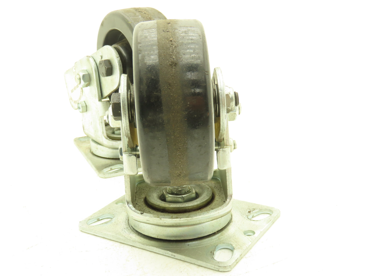 Spring Loaded Swivel Caster 4-3/4"x2" Plastic Wheel 6.25"x4.5" Plate Lot of 2