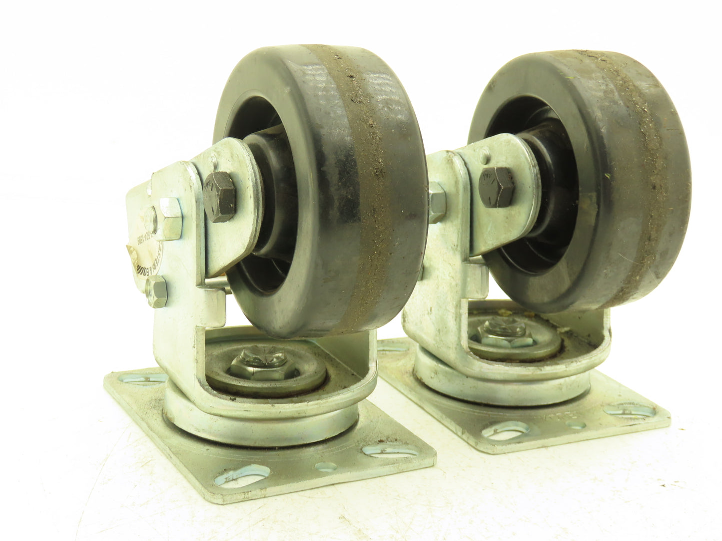 Spring Loaded Swivel Caster 4-3/4"x2" Plastic Wheel 6.25"x4.5" Plate Lot of 2