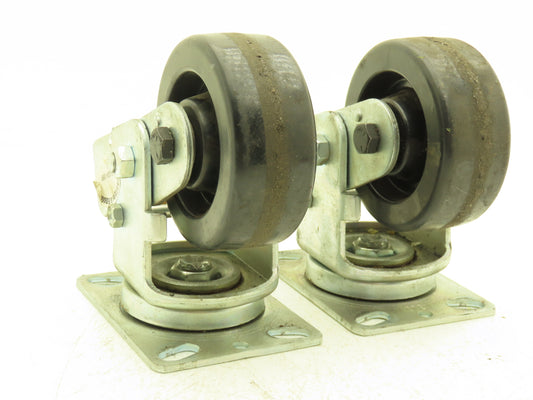 Spring Loaded Swivel Caster 4-3/4"x2" Plastic Wheel 6.25"x4.5" Plate Lot of 2