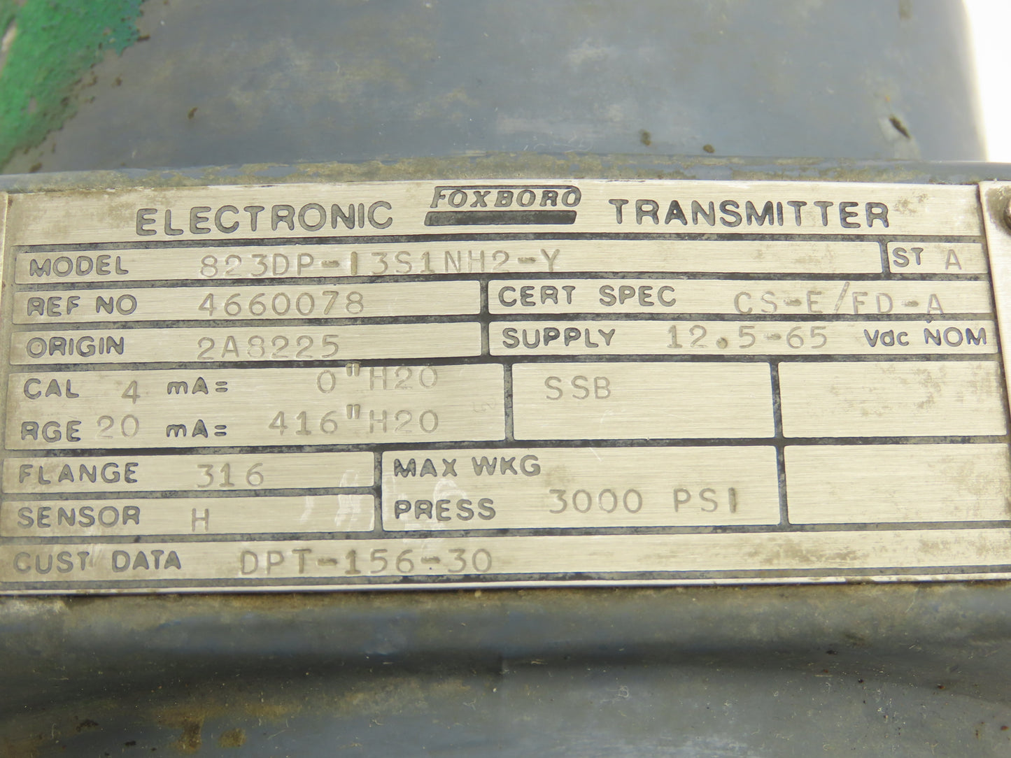 Foxboro 823DP-I3S1NH2-Y Pressure Transmitter 0-416"H2O 3000psi 12.5-65VDC