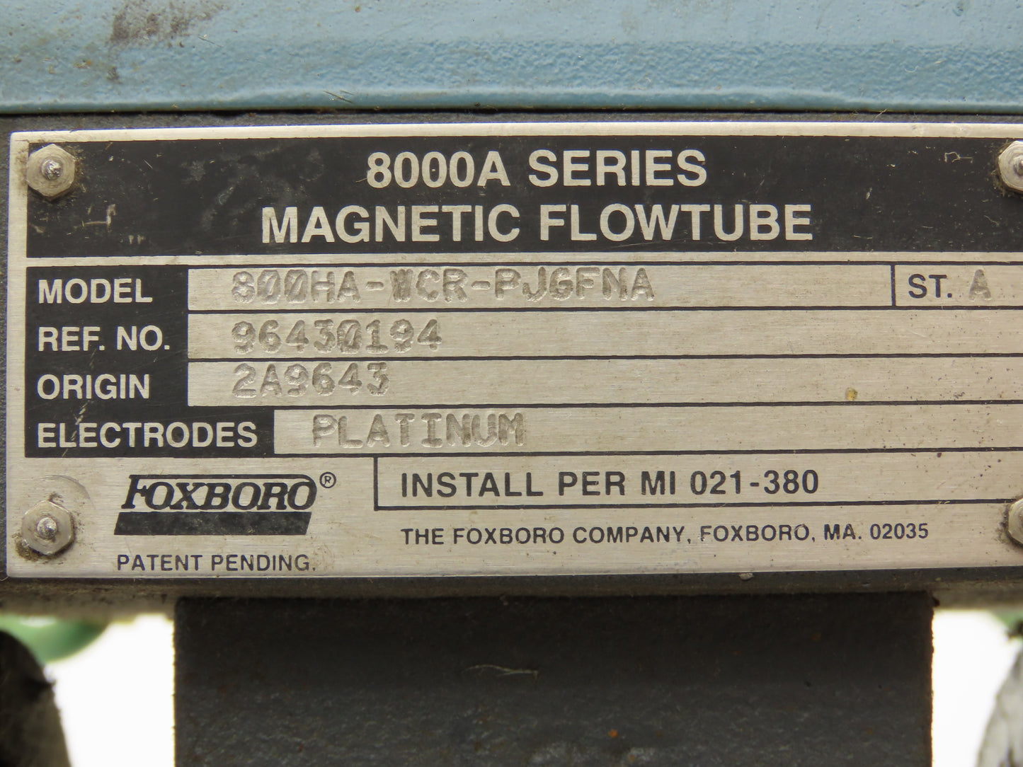 Foxboro 800HA-WCR-PJGFNA Magnetic Flowtube Meter 740psi 3/4"NPT Pipe 20"L 8000A