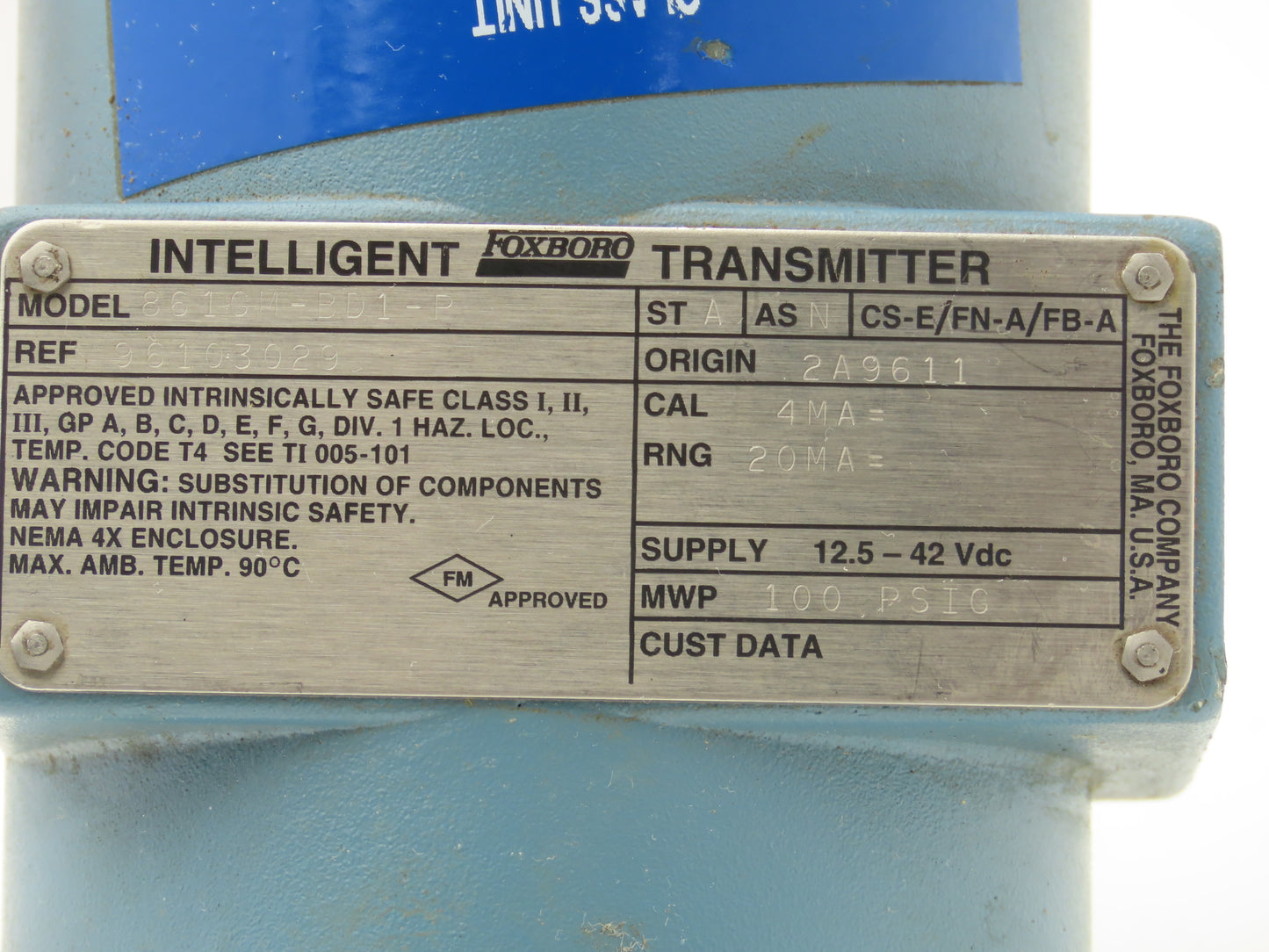 Foxboro 861GM-BD1-P Pressure Transmitter 100PSI 4-20MA 12.5-42VDC