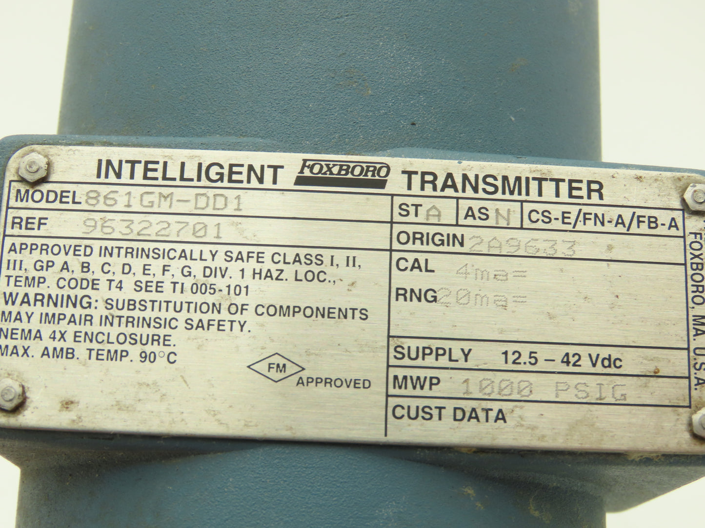 Foxboro 861GM-DD1 Pressure Transmitter 1000 PSI 4-20MA 12.5-42VDC