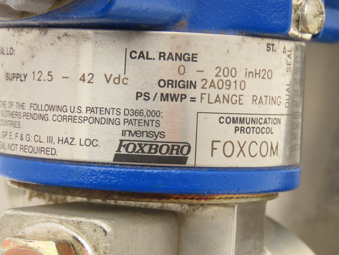 Foxboro IDP10-DF1B01F Pressure Transmitter 0-200"H2O 3" Flanged Sensor 12-42VDC