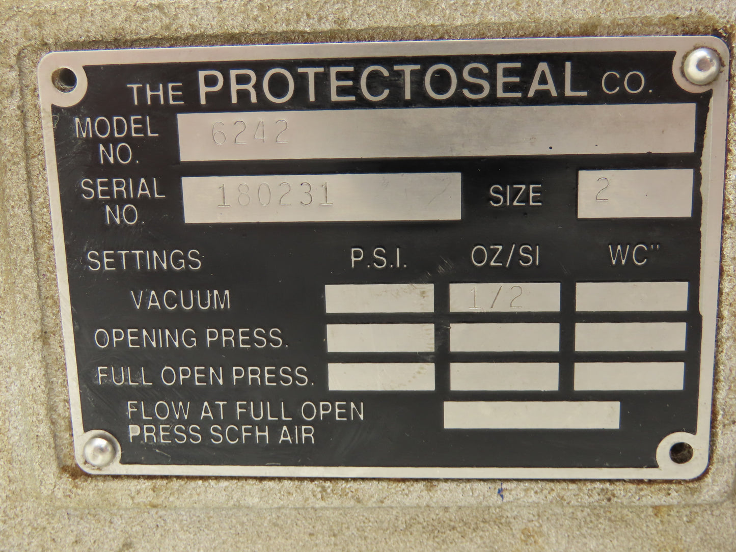 Protectoseal 6242 End of Line Vacuumed Relief Vent .5 Oz/Sq In Size 2