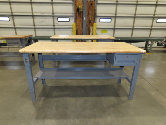Uline 72"x 30" Industrial Work Bench Table Butcher Block Wood Top w/Drawer