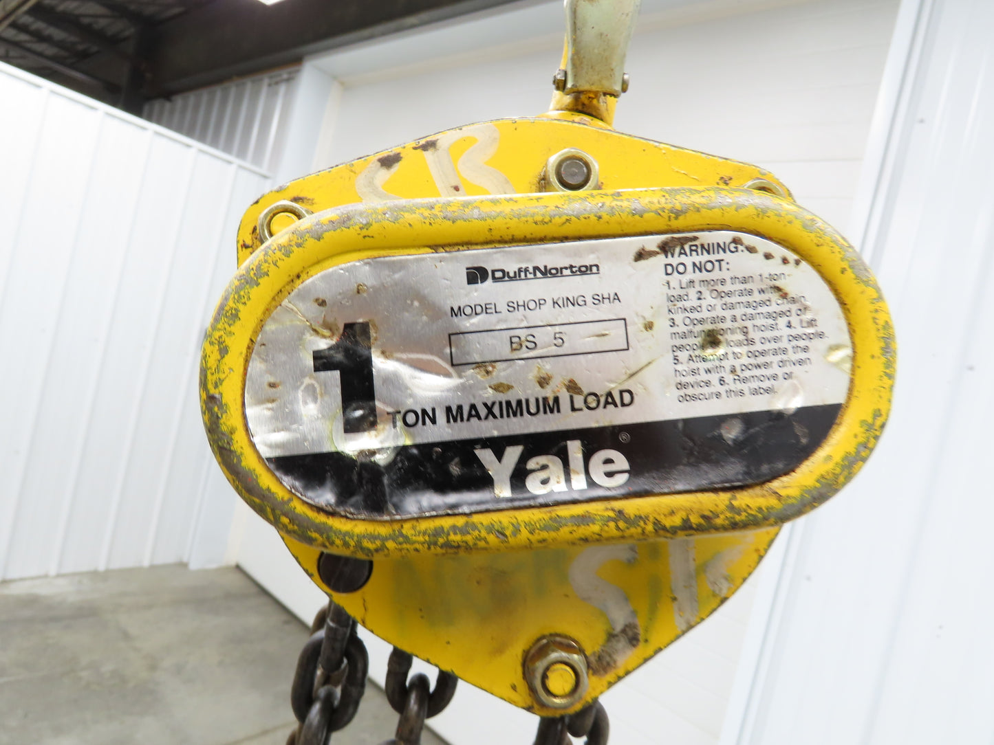 Yale BS 5 1 Ton 2000Lb Manual Chain Fall Hand Hoist 10' Lift