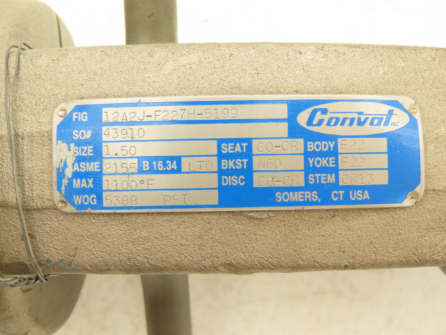 Conval 12A2J-F227H-5199 Globe Throttling Valve 1-1/2" Socket Weld 5388psi