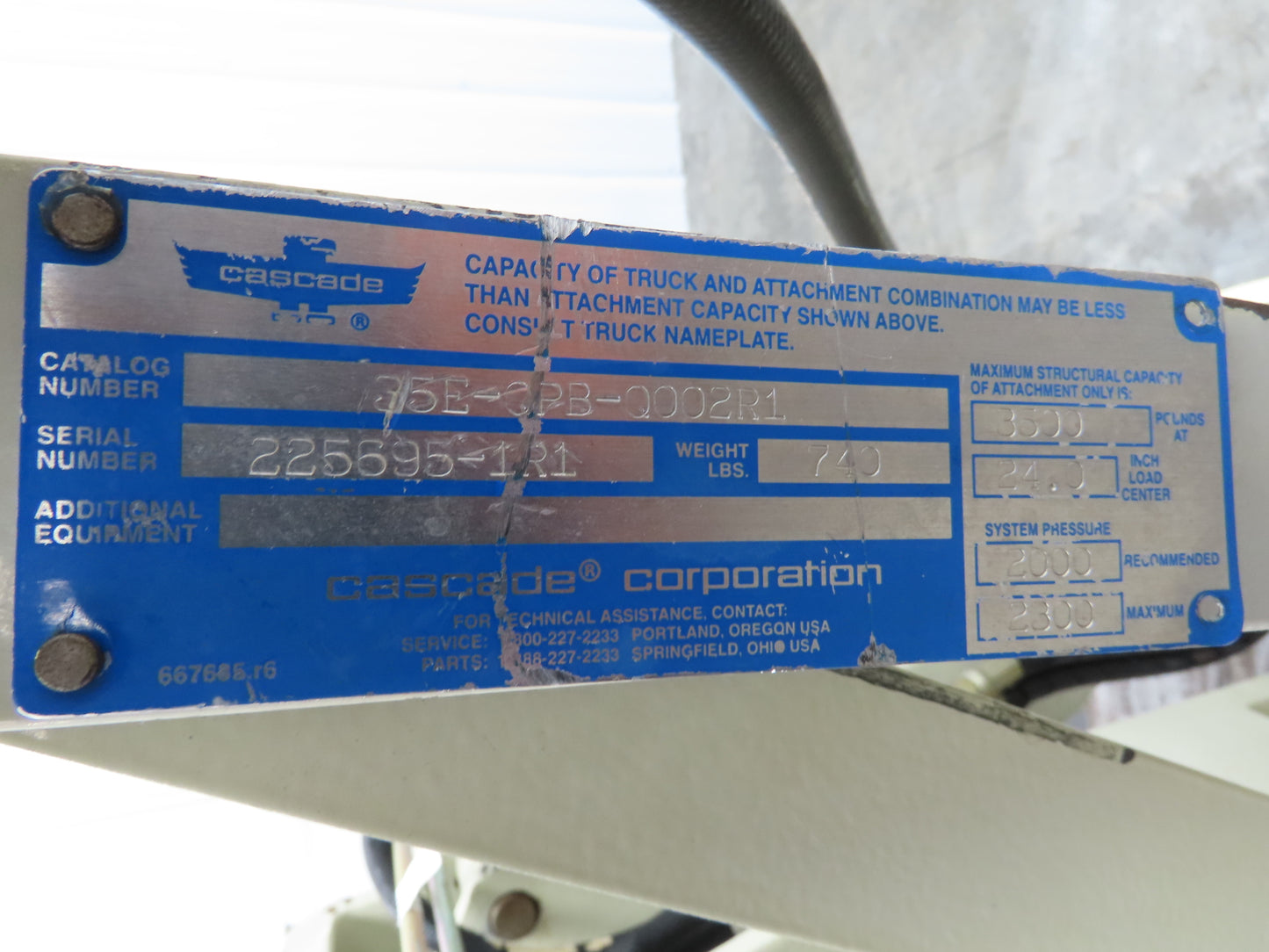 Cascade 35E-QPB-Q002 Forklift Push Pull Attachment 3500 LB Cap 48" Slip Sheet