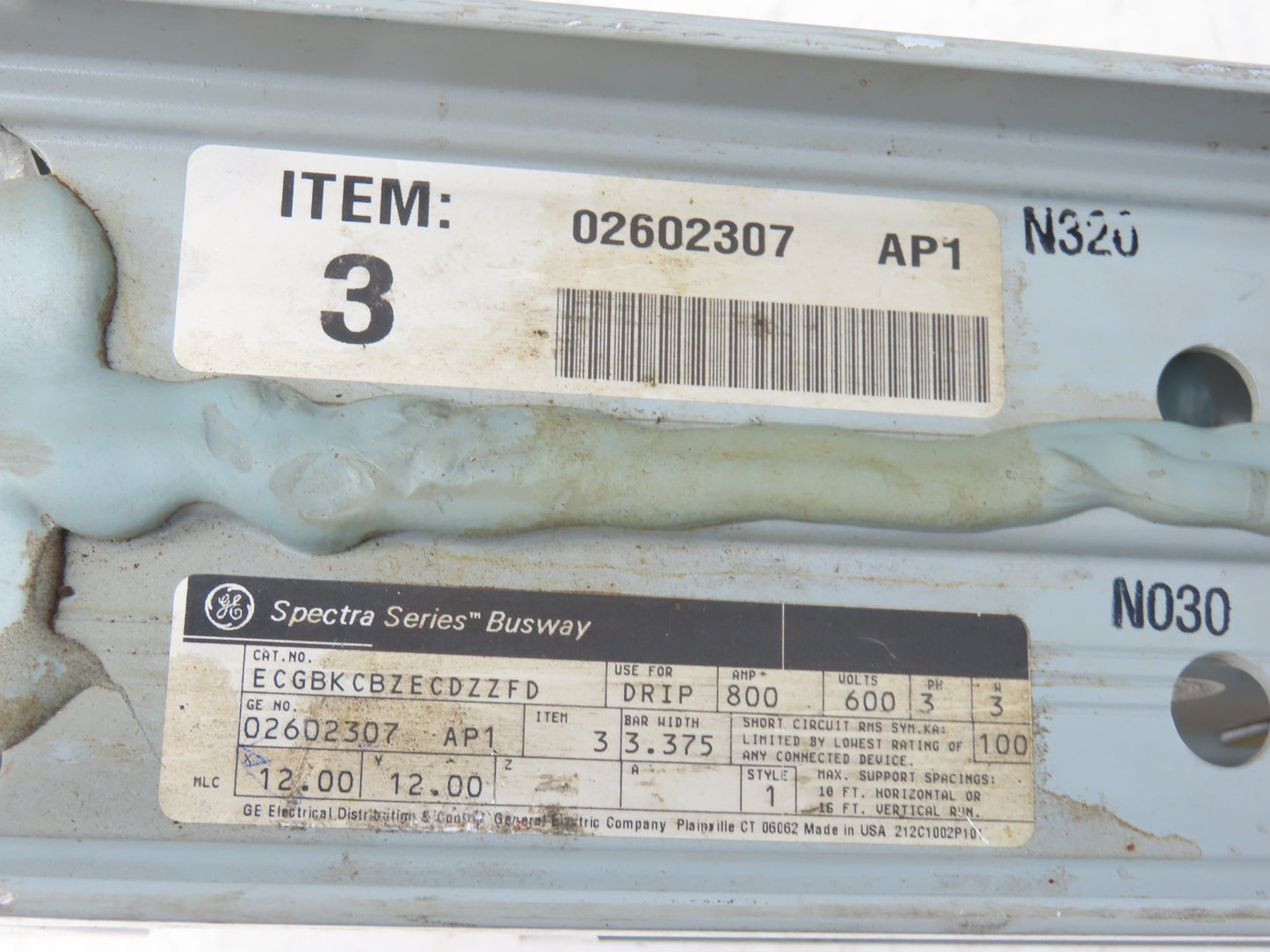 General Electric 02602307 AP1 Busway Spectra Series 90 Deg 3Ph 3 Wire 800A 600V