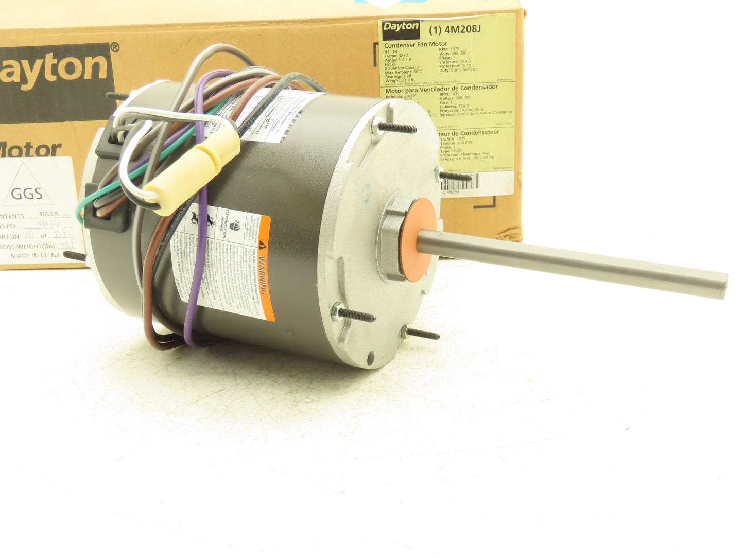 Dayton 4M208J PSC HVAC Condenser Fan Motor 3/4Hp 1075rpm 208-230V 1PH 48YZ TEAO