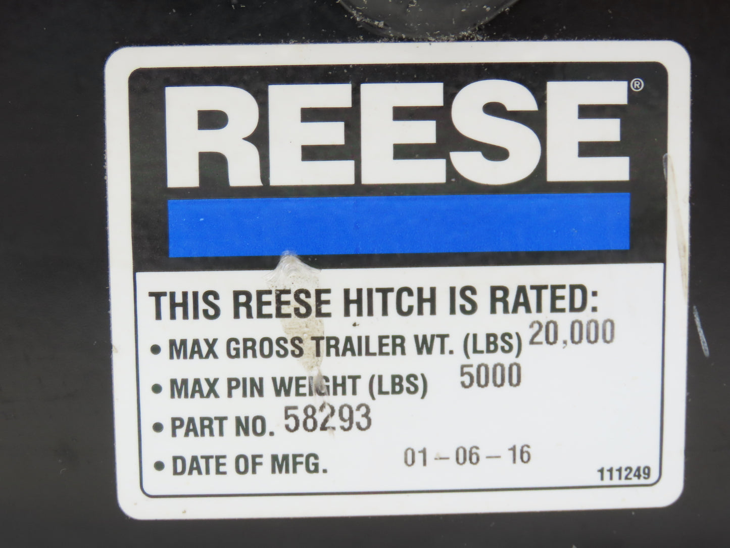 Reese 58293 Fifth Wheel Head Support 20K No Mounting Hardware