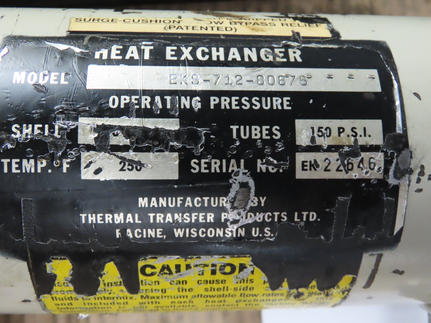 Thermal Transfer EKS-712-80876 Oil Cooler Shell & Tube Heat Exchanger 2-Pass